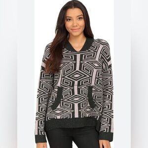 Free People Women's Boho Oversized Geometric Hooded Sweater Aztec Print Size S